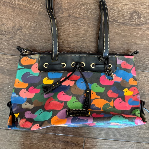Dooney & Bourke Vintage Rainbow Duck Print Tote - Picture 1 of 5